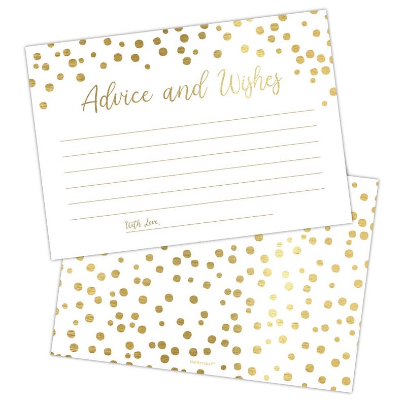 Hat Acrobat Set of 50 Gold Advice and Wishes Cards, Perfect for the Bride and Groom, New Mr and Mrs, Baby Shower, Bridal Shower, Wedding Shower, Reception, Graduation Party, Retirement Party, Anniversary - Image 1